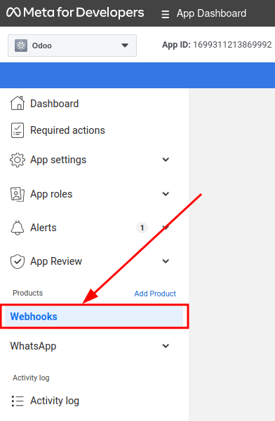 Điều hướng thủ công tới cấu hình webhook Whatsapp