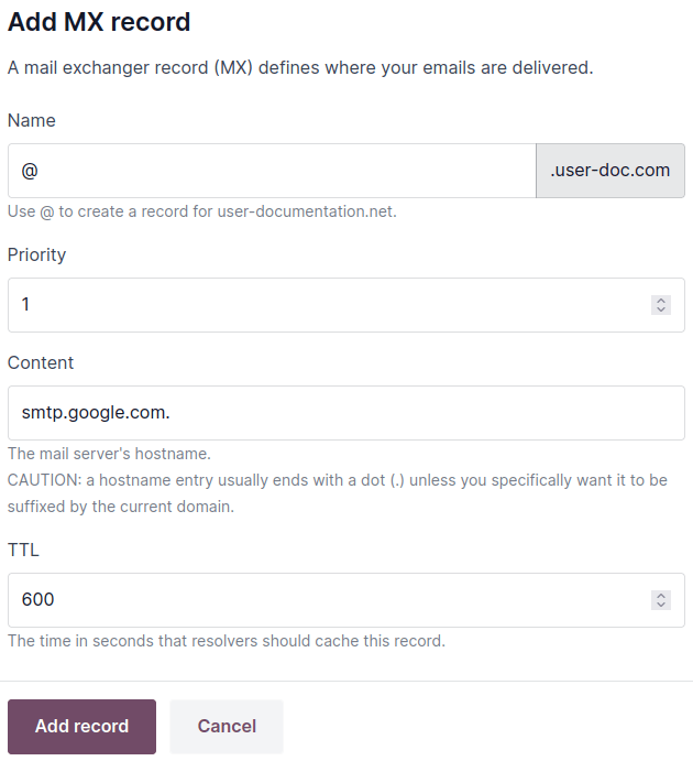 Tạo bản ghi MX để chuyển tiếp email tới Gmail
